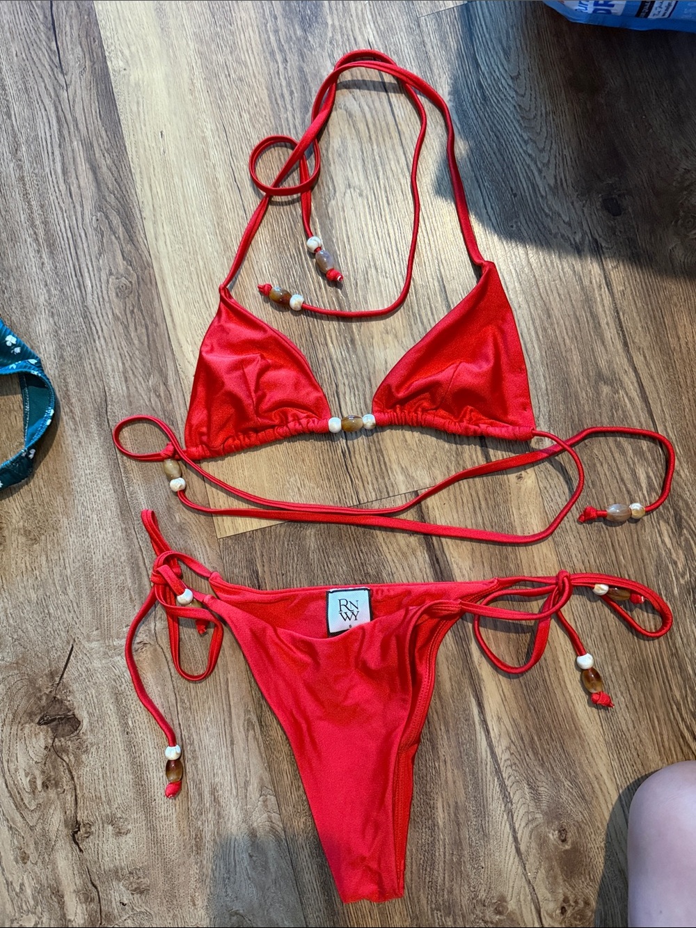 Amazing Lace Red String Bikini with Bead Accents